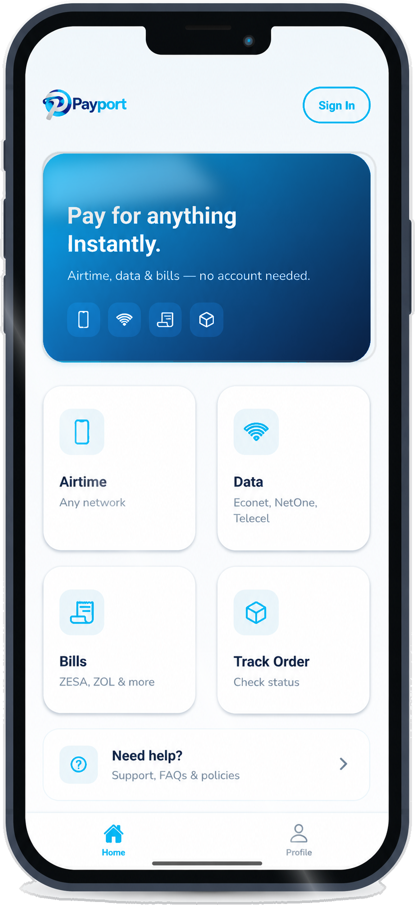 Payport Pay app home screen