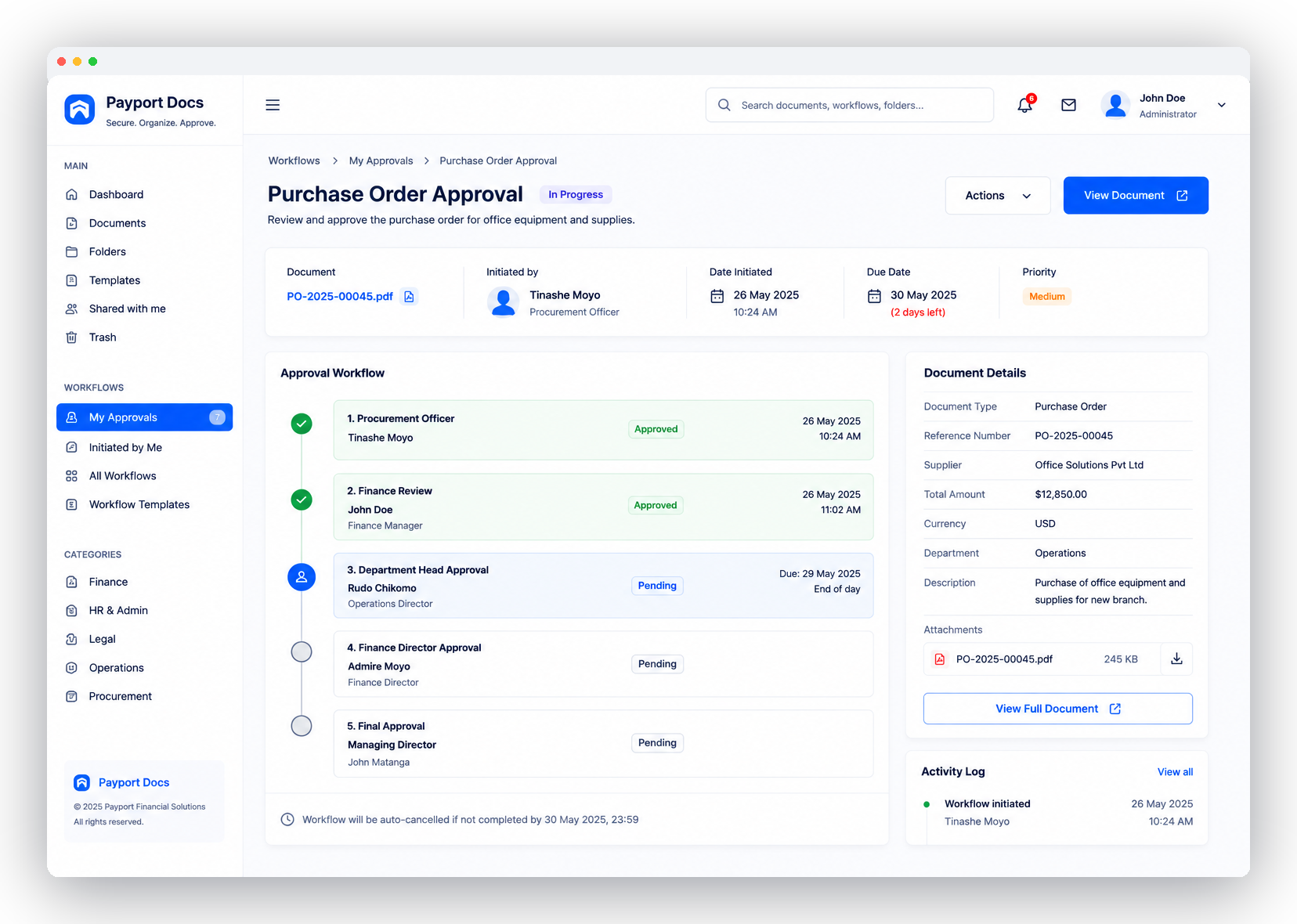 Payport Docs — approval workflow